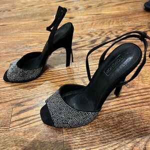 Top shop women’s, black heel w silver rhinestones, size 38
